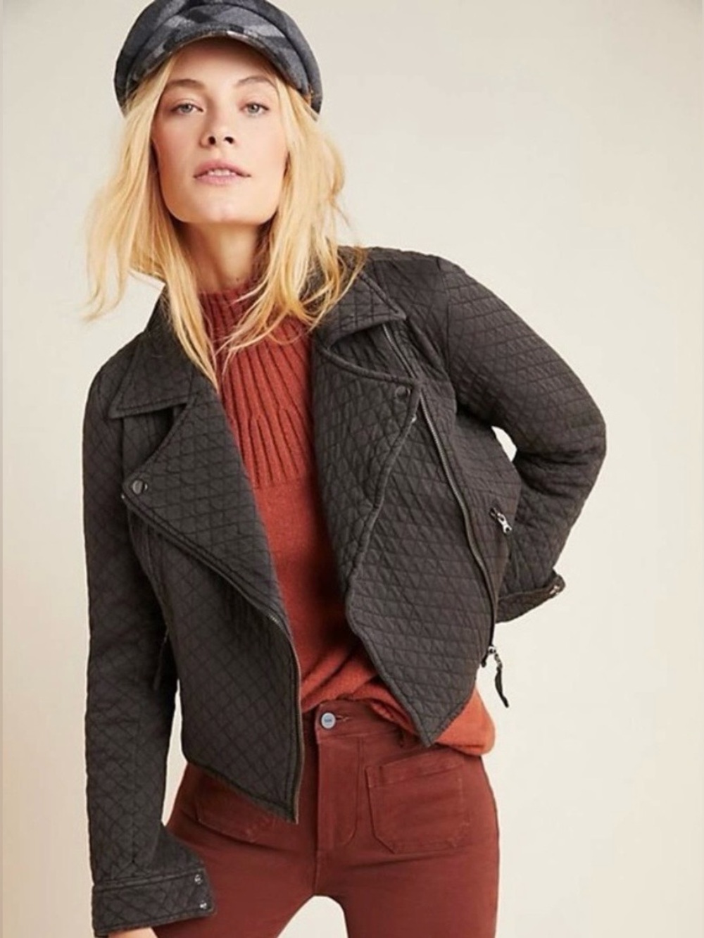 Anthropologie Quilted Moto Jacket - Charcoal Gray